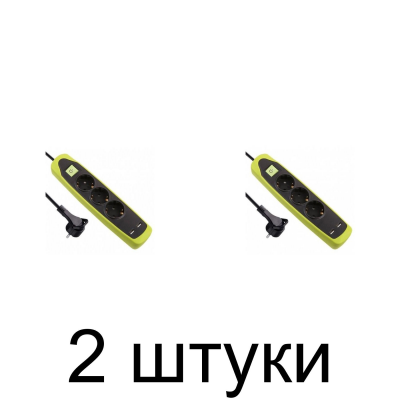 Удлинитель ELECTRALINE 62152 3роз. 2USB 2м 3х1 черный/зеленый -2шт