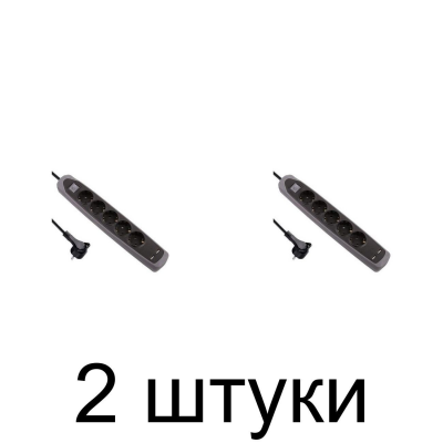 Удлинитель ELECTRALINE 62156 5роз. 2USB 2м 3х1 черный/серый -2шт