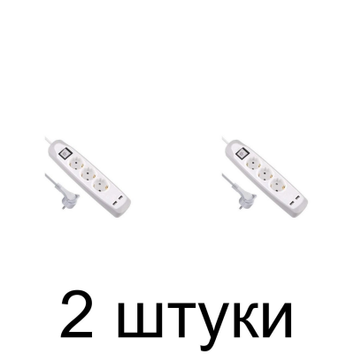 Удлинитель ELECTRALINE 62153 3роз. 2USB 2м 3х1 белый/серый -2шт