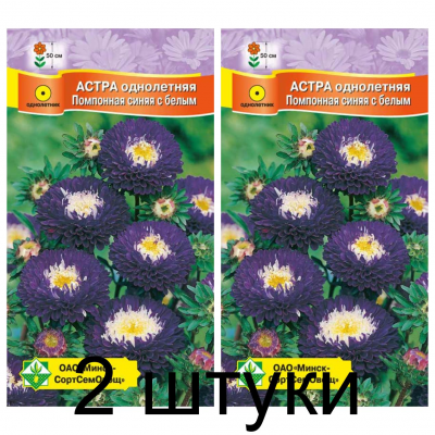 Семена. Астра Помпонная Синяя с белым 0.3г -2шт