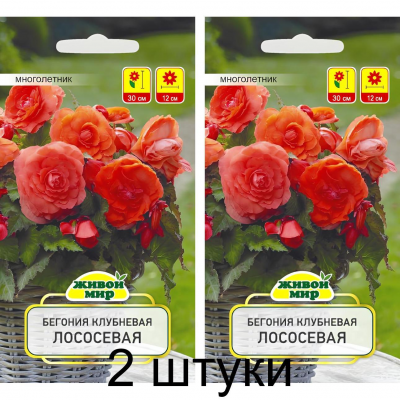 Бегония клубневая крупноцветковая Лососевая, 10  семян (Cerny seed, Живой мир) -2шт