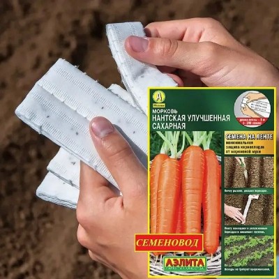 Морковь Нантская улучшенная сахарная, на ленте (Семена Аэлита)