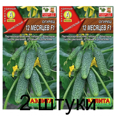 Огурец 12 месяцев F1 (Семена Аэлита) - 2 штуки