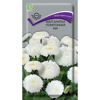 Маргаритка помпонная миниатюрная Вайт 0,05г (Семена ПОИСК)