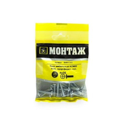 Винт мебельный 4х25 шлиц KOMBI, цинк (уп=25шт)_МОНТАЖ_BM001343