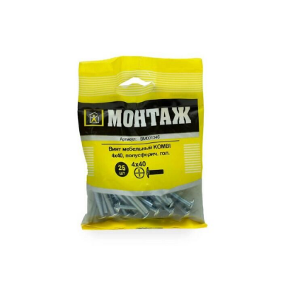 Винт мебельный 4х40 шлиц KOMBI, цинк (уп=25шт)_МОНТАЖ_BM001346