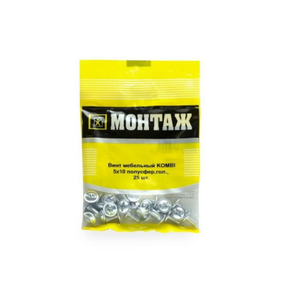 Винт мебельный 5х10 шлиц KOMBI, цинк (уп=25шт)_МОНТАЖ_BM001350