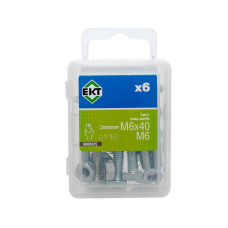 Болт 6-гранный с гайкой, усил.шайбой 6х40 цинк, прочн.5.8 DIN933 М6 (уп=6шт)_BOX