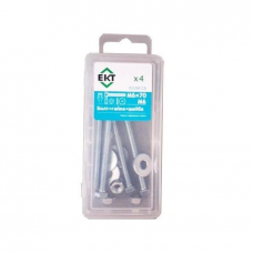 Болт 6-гранный с гайкой, усил.шайбой 6х70 цинк, прочн.5.8 DIN933 М6 (уп=4шт)_BOX