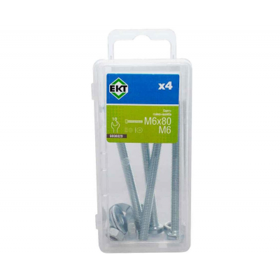 Болт 6-гранный с гайкой, усил.шайбой 6х80 цинк, прочн.5.8 DIN933 М6 (уп=4шт)_BOX