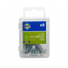 Болт 6-гранный с гайкой, усил.шайбой 8х50 цинк, прочн.5.8 DIN933 М8 (уп=2шт)_BOX