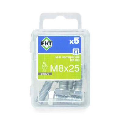 Болт 6-гранный 8х 25, цинк, прочн. 8.8 DIN 933 (уп=5шт)
