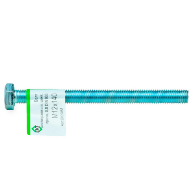 Болт 6-гранный М12х140, прочн. 8.8, цинк, DIN933 ЕКТ (с этик./1шт)