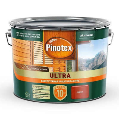 Лазурь влагостойкая Pinotex Ультра Рябина, 9л