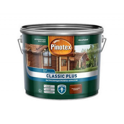 Пропитка-антисептик Pinotex Classic Plus 3 в 1 Красное дерево, 9л