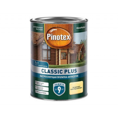 Пропитка-антисептик Pinotex Classic Plus 3 в 1 бесцветная, 0,9л