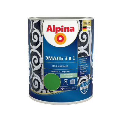 Грунт-эмаль Alpina 3в1 RAL6002 Зеленый, 0,75л