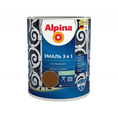 Грунт-эмаль Alpina 3в1 RAL8011 Темно-коричневый, 0,75л