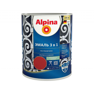 Грунт-эмаль Alpina 3в1 RAL3011 Красно-коричневый, 0,75л