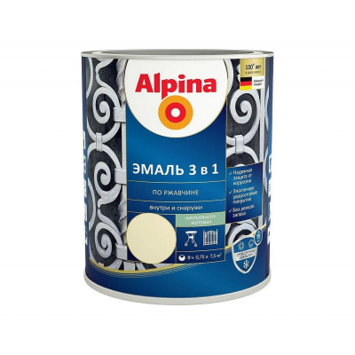 Грунт-эмаль Alpina 3в1 RAL1015 Слоновая кость, 0,75л