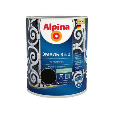Грунт-эмаль Alpina 3в1 RAL9005 черный, 0,75л
