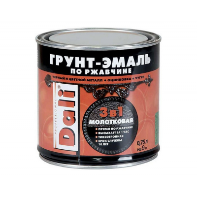 Грунт-эмаль Dali 3в1 по ржавчине молотковый зеленая, 0,75л
