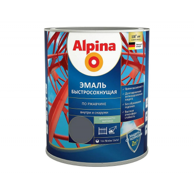 Грунт-эмаль Alpina быстросохнущая RAL7024 графит, 0,75л
