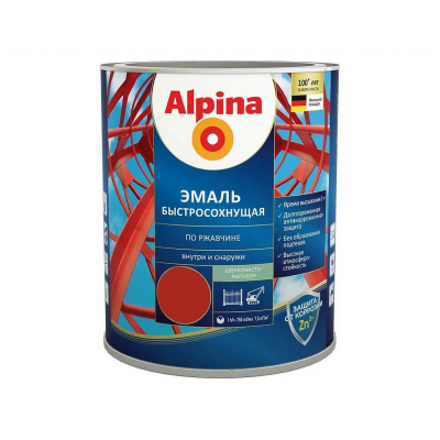 Грунт-эмаль Alpina быстросохнущая RAL3000 красный, 0,75л