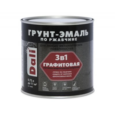Грунт-эмаль Dali 3в1 графит по ржавчине черная, 0,75л