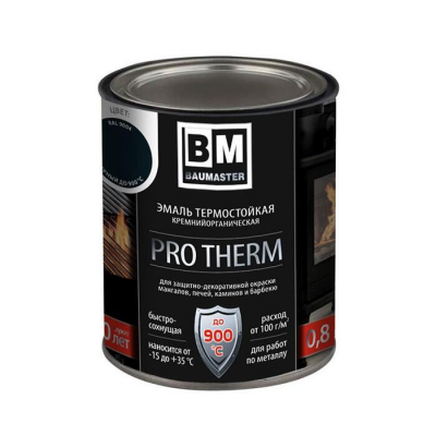 Эмаль BAUMASTER термост. черная мат RAL9004 до 900°С, 0,8кг