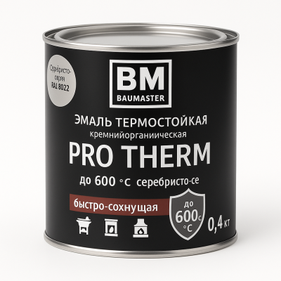 Эмаль BAUMASTER термост. серебристо-серая RAL9022 до 600°С, 0,4кг