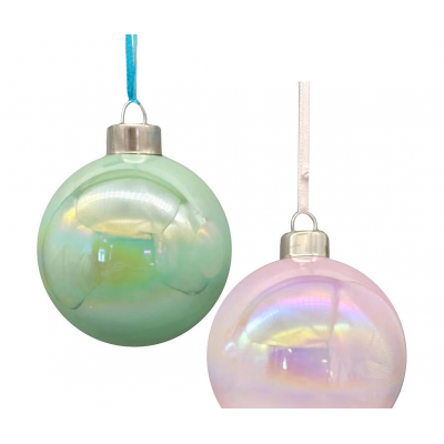 Шар елочный 8см MAGIC TIME стекло зеленый/розовый 92638