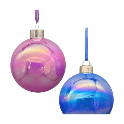 Шар елочный 8см MAGIC TIME стекло розовый/синий 92637