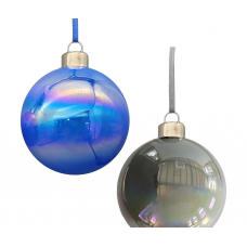 Шар елочный 8см MAGIC TIME стекло синий/серебряный 92640