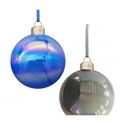 Шар елочный 8см MAGIC TIME стекло синий/серебряный 92640