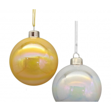 Шар елочный 8см MAGIC TIME стекло золотой/белый 92639