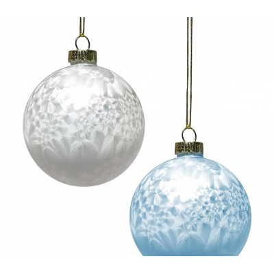 Шар елочный 8см MAGIC TIME стекло белый/голубой 95437