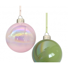Шар елочный 8см MAGIC TIME стекло зеленый/розовый 92642