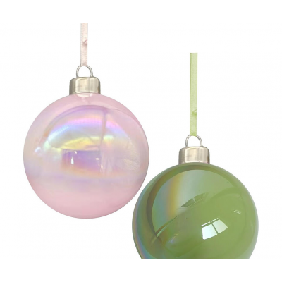Шар елочный 8см MAGIC TIME стекло зеленый/розовый 92642