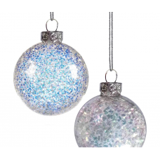 Шар елочный 8см MAGIC TIME стекло голубой/серебряный 93194