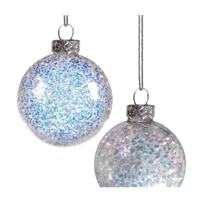 Шар елочный 8см MAGIC TIME стекло голубой/серебряный 93194