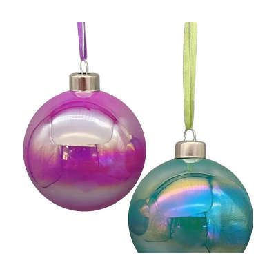 Шар елочный 8см MAGIC TIME стекло зеленый/розовый 92641