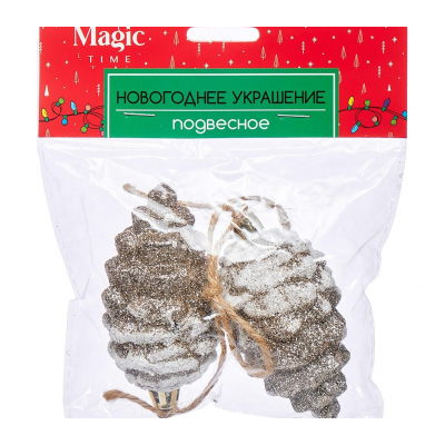 Украшение елочное подвесное 16,5см MAGIC TIME 90997 ШИШКИ заснеженный 2шт/уп