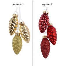 Игрушка елочная 6см MAGIC TIME Шишки стекло золотой/красный 93967