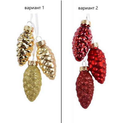 Игрушка елочная 6см MAGIC TIME Шишки стекло золотой/красный 93967