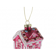Игрушка елочная 8см KOOPMAN Домик стекло розовый ABT400940