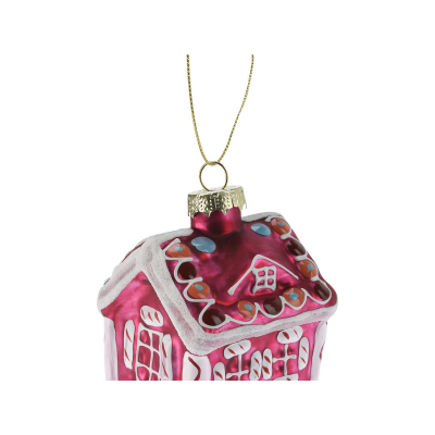 Игрушка елочная 8см KOOPMAN Домик стекло розовый ABT400940