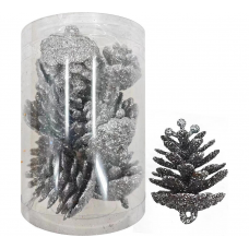 Набор украшений елочных 5см MAGIC TIME Шишки 92199 пластик серебряный 10шт/уп