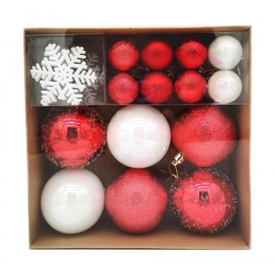 Набор украшений елочных 4/7/8см MAGIC TIME 95130 пластик белый/красный 30шт/уп