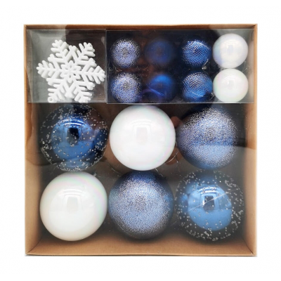 Набор украшений елочных 4/7/8см MAGIC TIME 95129 пластик белый/синий 30шт/уп